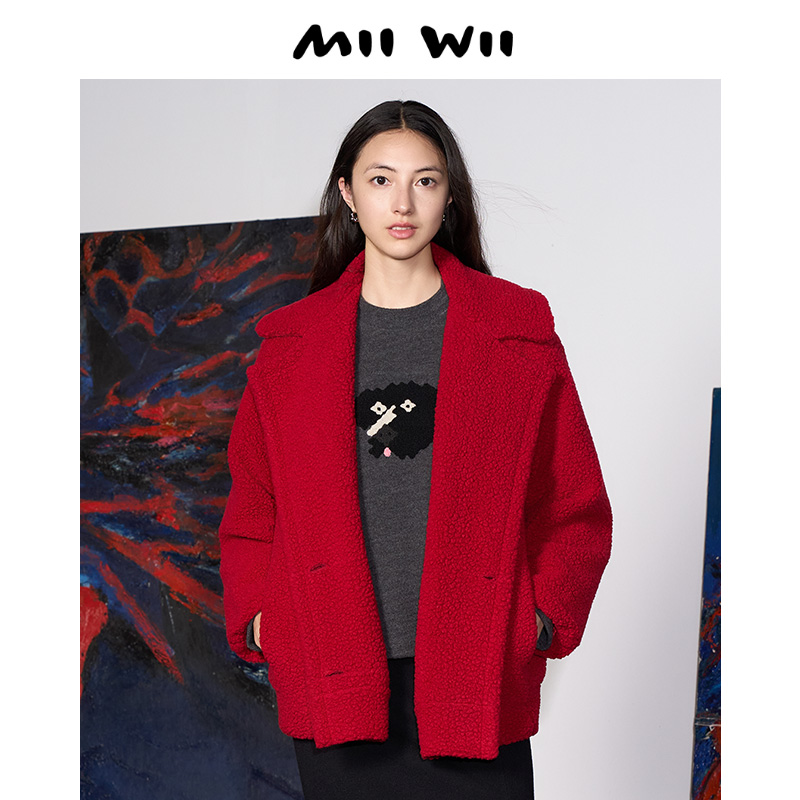 MIIWII/末·未红色羊羔绒外套