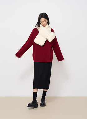 MIIWII末未24冬黑色百搭半裙简约筒裙针织拼接半身裙女X244901