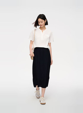 MIIWII末未25夏黑色皱料A字半裙裹身半身裙女Q252418