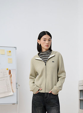 MIIWII末未25冬灰绿色连帽针织开衫外套休闲卫衣开衫女X254119