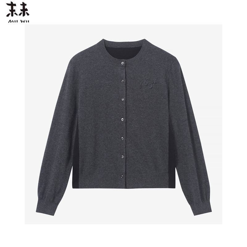 MIIWII末未25冬黑灰色圆领羊毛针织开衫简约叠穿针织衫女X254138