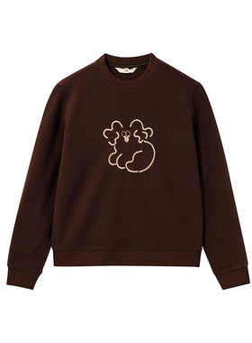 MIIWII末未25冬咖色圆领拉绒针织上衣动物图案卫衣女S254409