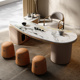 轻奢岩板茶桌椅组合意式 现代简约办公桌茶具套装 一体弧形功夫茶台