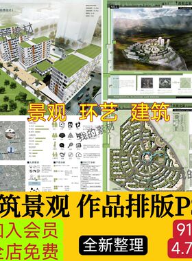 建筑园林景观环艺答辩图册ps画册展板文本作品集模版排版PSD设计