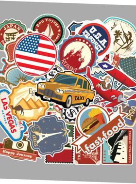100 Pcs Travel Map Country Logo PVC Waterproof Stickers