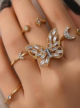 Diamond studded butterfly 5-piece set with open ring