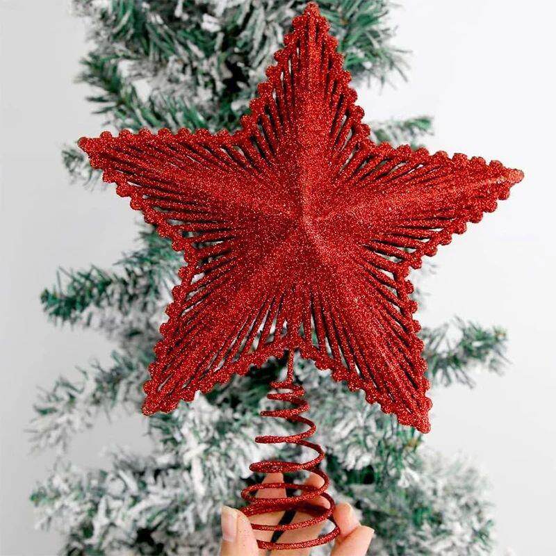 25cm Red Glitter Christmas Tree Topper Iron Star Christmas D