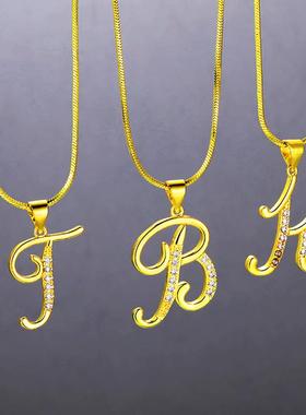 26 English letter necklace26个字母铜镶锆石蛇炼金色项炼锁骨炼