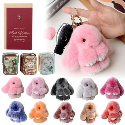 Fluffy Rabbit Fur Pompon Bunny Keychain For Women Girls Bag