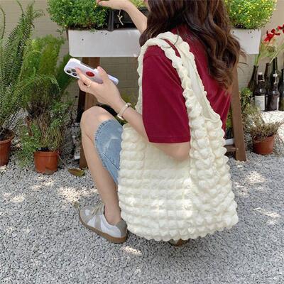 Women Cloud Bubbles Shoulder Bag Soft Cloth Fabric Cute Hand