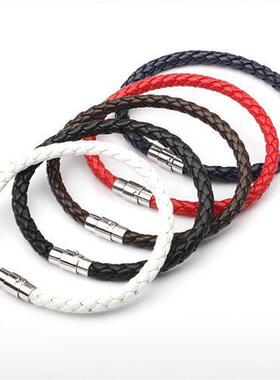 Simple Design Mens Leather Bracelet Multicolor Stainless St