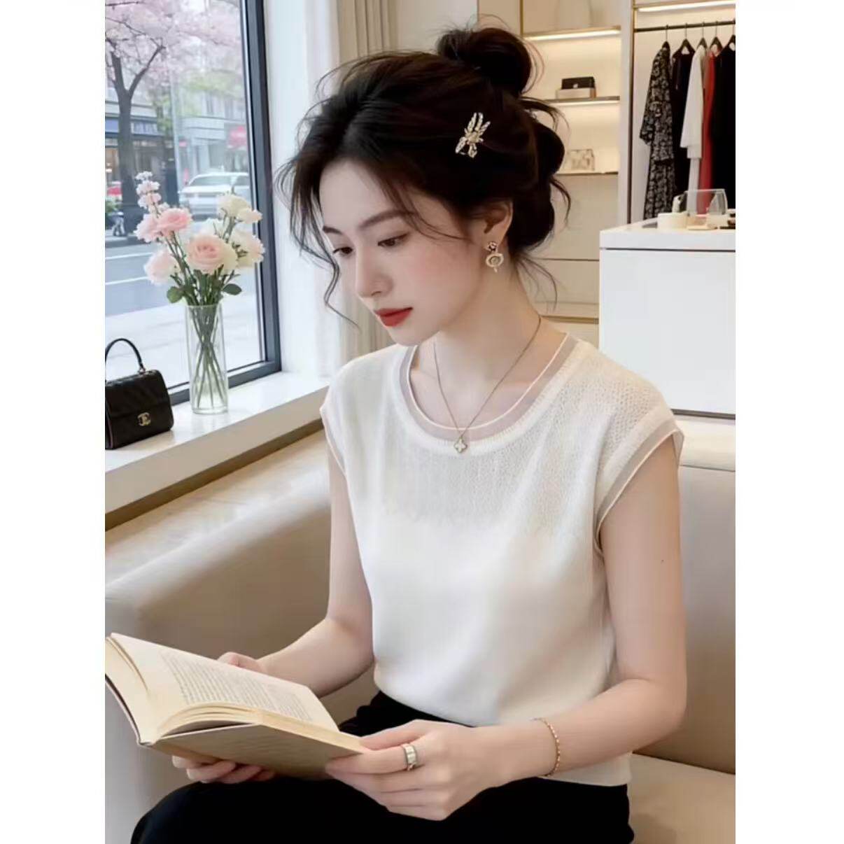 2026新款无袖背心女外穿高级感蕾丝花边冰丝针织t恤内搭性感打底