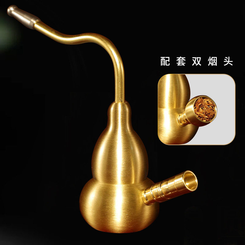 大号黄铜葫芦水烟壶两用型便携式旱烟斗烟袋烟嘴过滤带水烟筒摆件