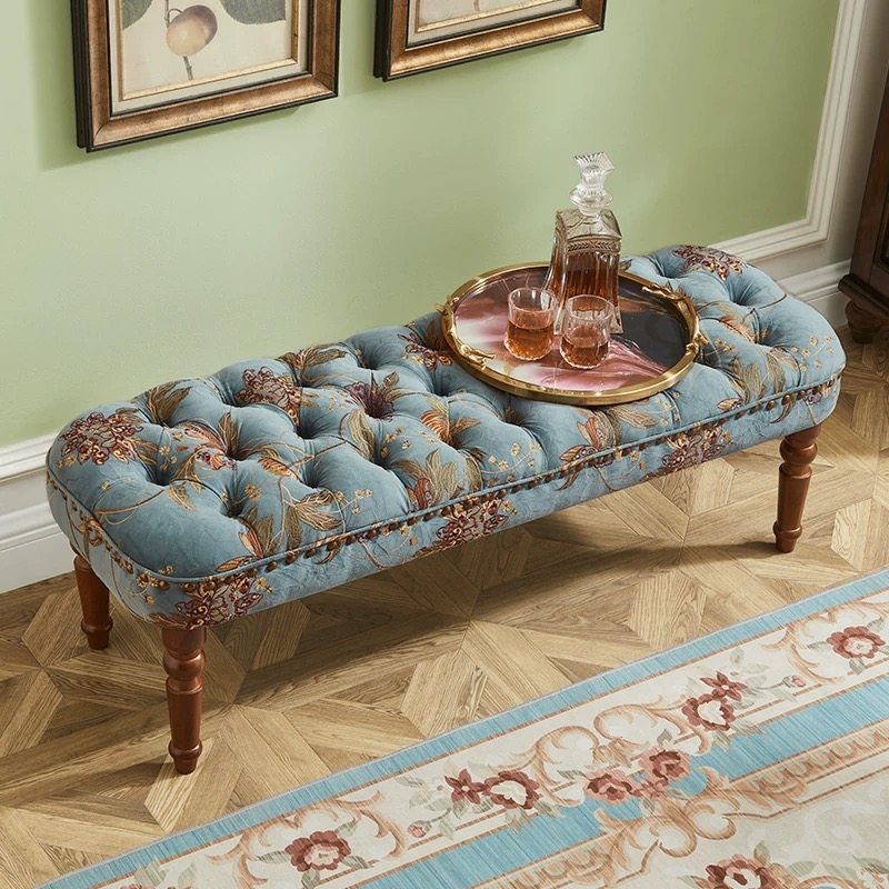 凳美式北欧脚踏高档轻奢欧式梳妆沙发椅卧室奢华床边凳布艺床尾