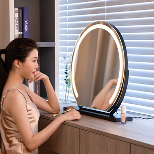 创镜半圆led化妆镜带灯台式桌面大号充电化妆台镜子宿舍网红卧室
