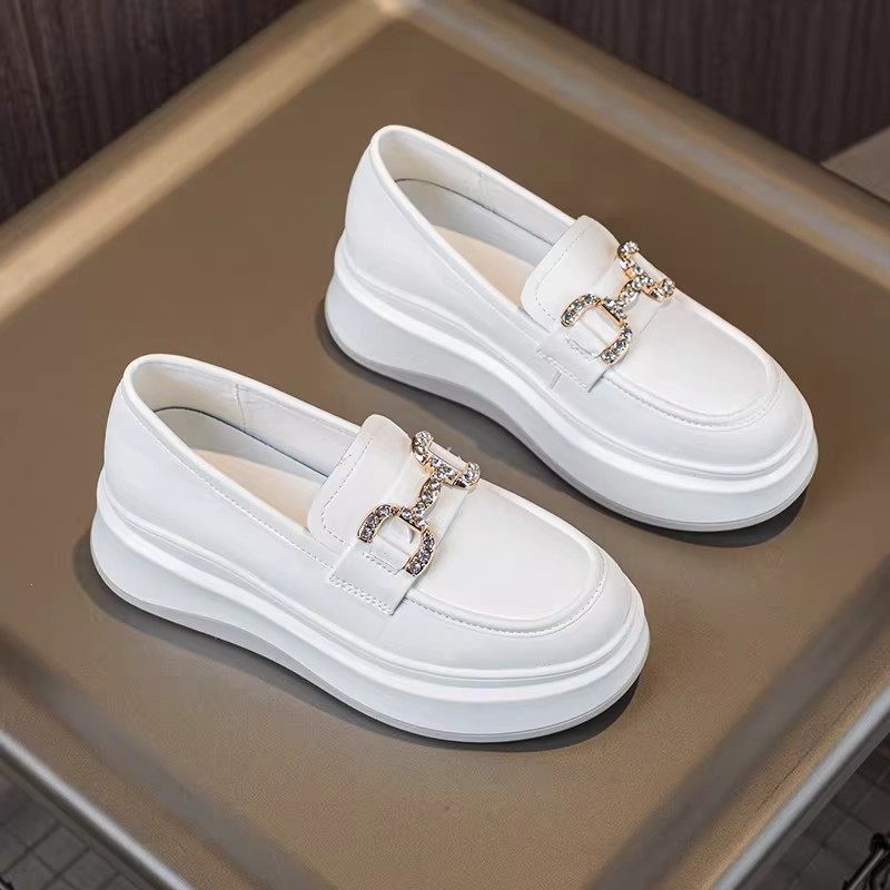 全牛皮小白鞋女厚底6CM内增高单鞋2026春季新款休闲乐福鞋半拖鞋,女鞋,浅口单鞋,淘宝优惠券,粉丝福利购,淘宝优惠卷