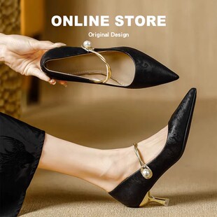 新中式国风黑色气质高跟鞋女2026尖头玛丽珍单鞋配旗袍晚礼服女鞋