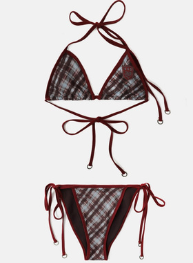 BADBLOOD[w-set25-001]复古俱乐部比基尼套装 - 格纹红色