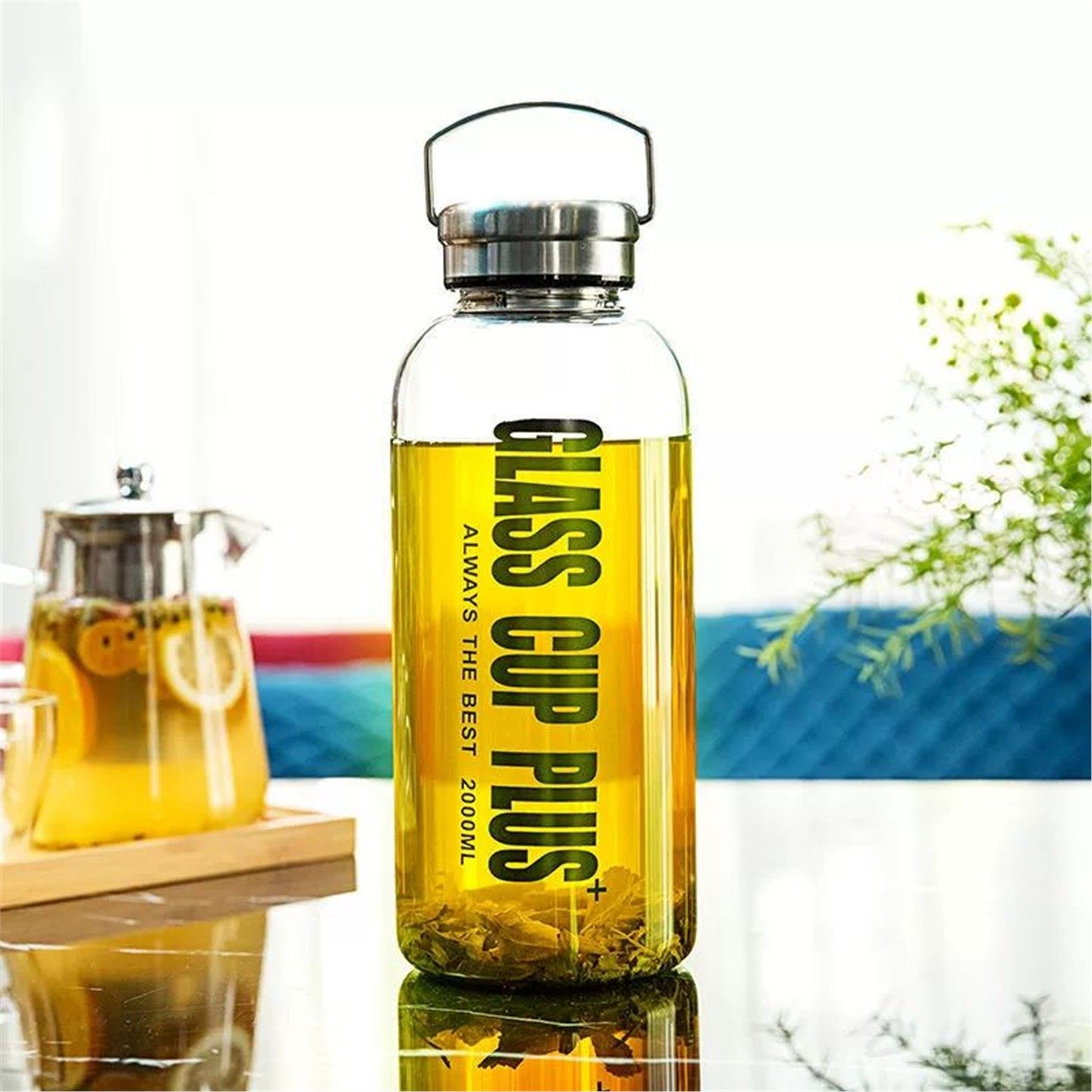 超大容量玻璃杯夏天水杯便携高硼硅防爆杯子男士水壶大号2000毫升