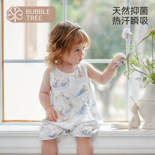bubble tree新生婴儿衣服夏季薄款初生宝宝连体衣无袖透气哈衣