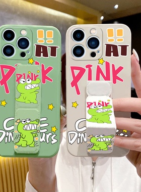 OPPOReno13手机壳卡通Reno12/11Pro绿色小鳄鱼Reno10可横竖屏Reno9Pro+女款背贴支架Reno8/7/6/5/4/3磁吸腕带