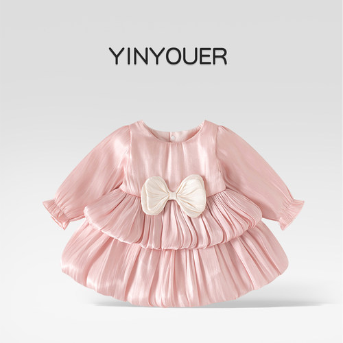 婴儿春秋网纱公主哈衣裙周岁礼服