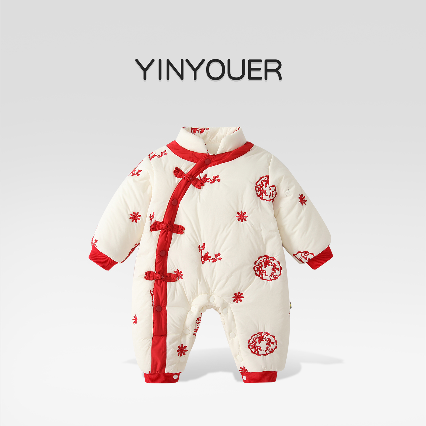 婴儿冬装加绒夹棉爬服新年拜年服