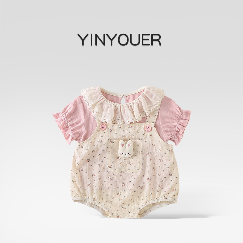 女宝宝吊带哈衣+短袖T恤套装