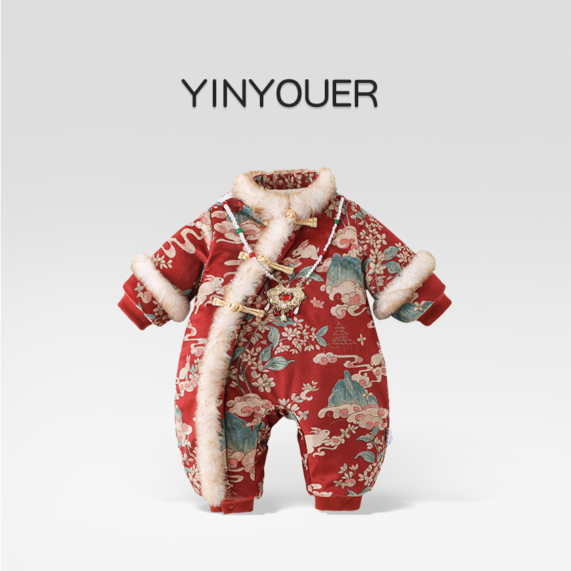 秋冬百天婴儿中国风连体衣拜年服
