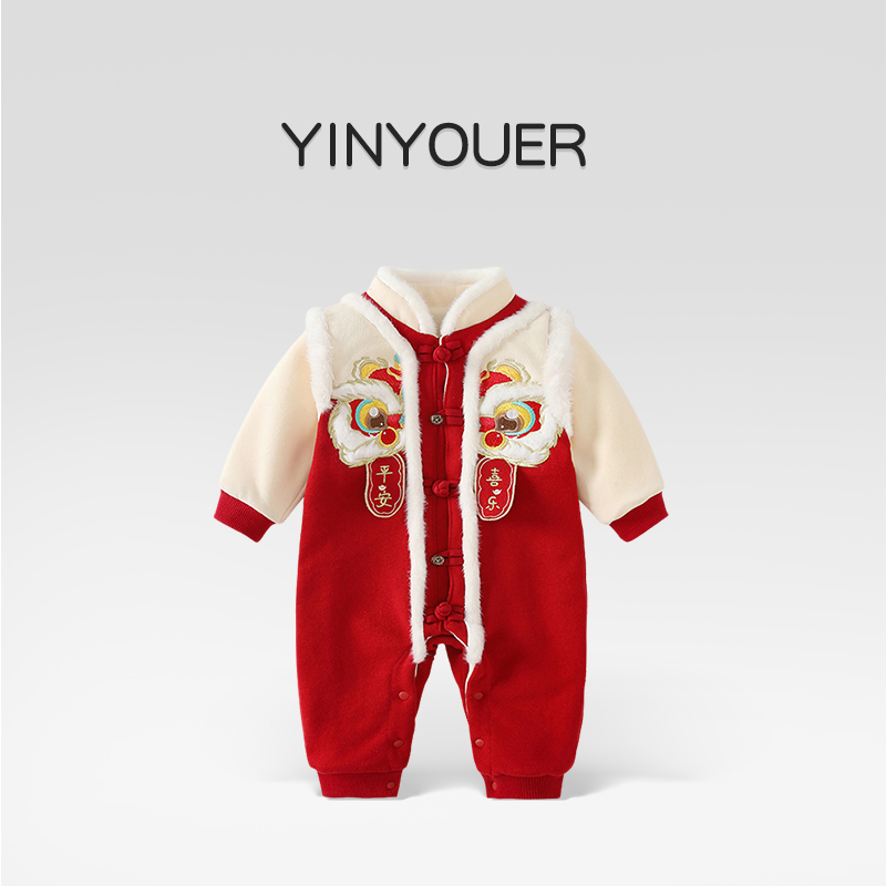 秋冬婴儿加绒中国风连体衣拜年服
