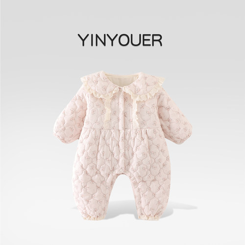 小公主婴儿秋冬加绒夹棉连体衣服