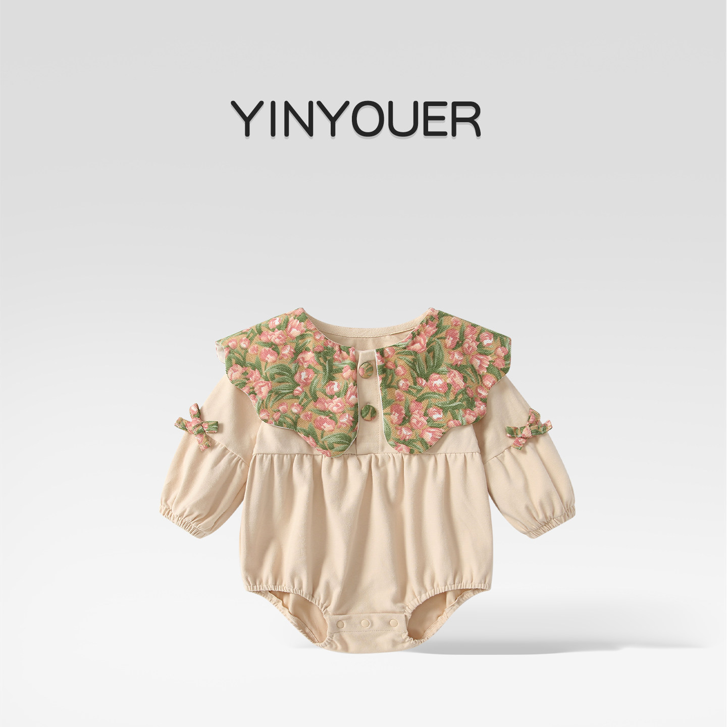 婴儿春季衣服女宝宝春装大翻领包屁衣可爱超萌新生儿连体哈衣春秋