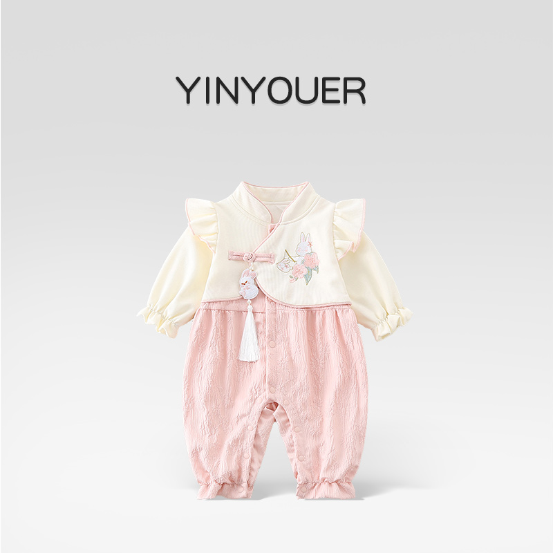 盘扣新中式春秋女宝宝公主连体衣