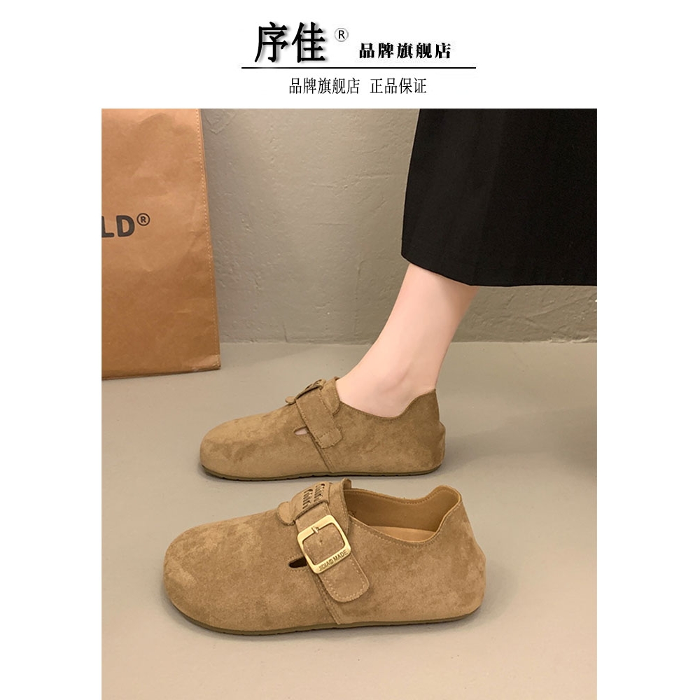 真皮全包勃肯鞋女2025春秋新款厚底软木一脚蹬赖人博肯鞋百搭单鞋
