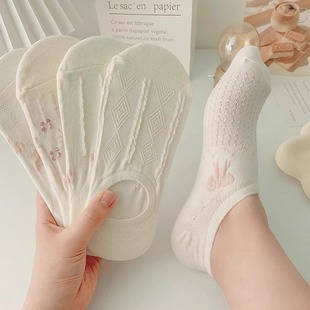 白色可爱袜子女船袜防滑不掉跟夏季 纯色日系浅口夏天隐形短袜 薄款