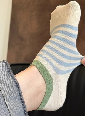 IOULOR25年夏季韩国条纹船袜女松紧罗口防掉跟东大门休闲短袜