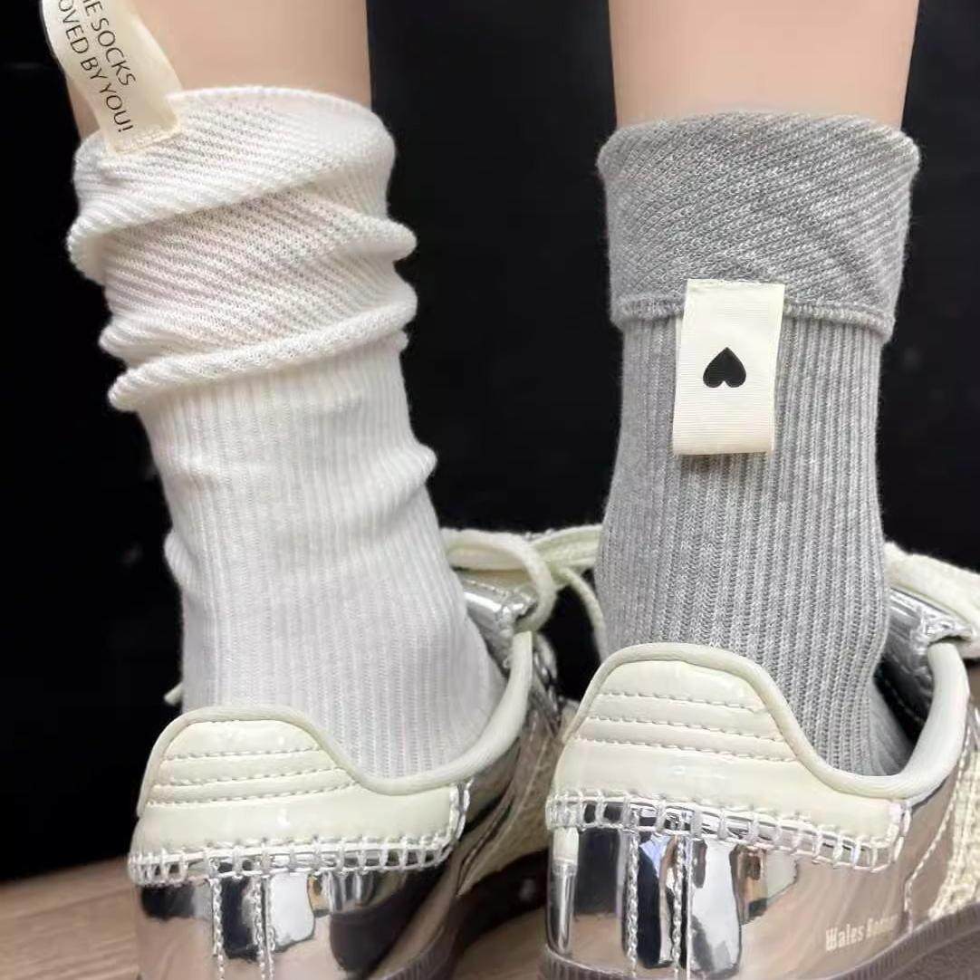 韩版ins后跟布标小腿袜粗线针织竖条纯色松弛感百搭堆堆袜女春秋,女士内衣/男士内衣/家居服,中筒袜,淘宝优惠券,粉丝福利购,淘宝优惠卷