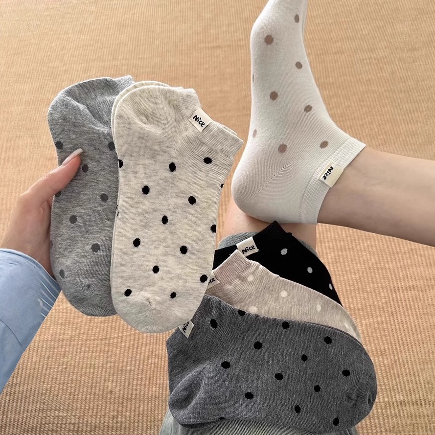 波点浅口袜子女款春秋季ins潮百搭吸汗短袜学院风诸暨小白袜女袜