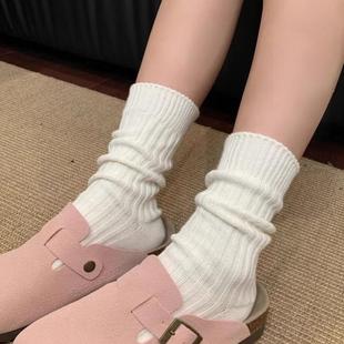秋冬袜子女日系粗线堆堆袜棉袜针织毛线中筒袜潮款竖纹长袜ins