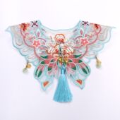 汉服配饰披肩宠物围巾国风流苏猫咪狗狗围兜蓝色莲花刺绣中式 围脖