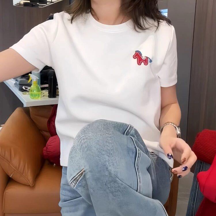 2026早春新款洋派趣味小马纯棉短袖T恤女显瘦百搭圆领内搭衣上衣
