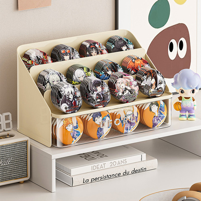 抽屉式明信片手办小物件整理盒吧唧收纳盒阶梯式桌面大容量展示架