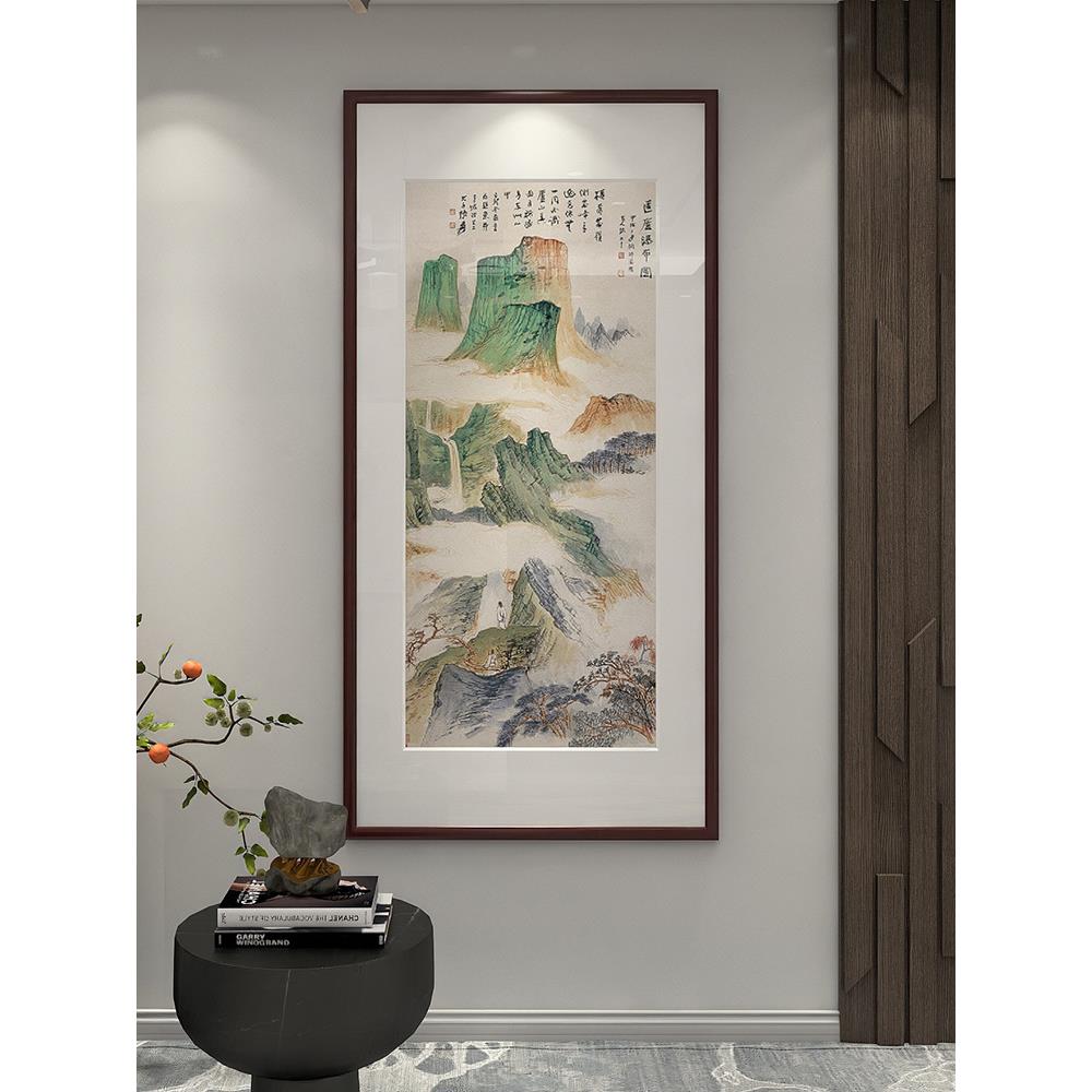 新中式玄关装饰画张大千水墨山水风景国画走廊过道楼梯间风水挂画
