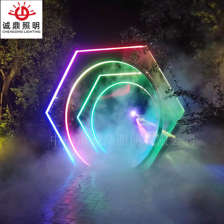 网红发光水雾门景点观景区水雾门婚礼现场造雾灯艺术道具美陈装饰