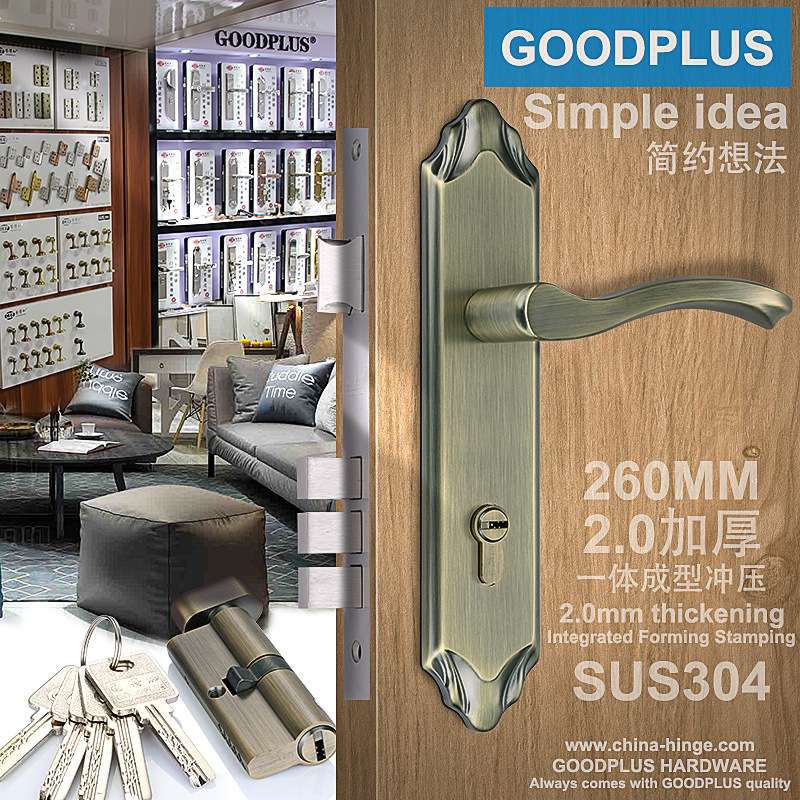 GOODPLUS固得加SUS304不锈钢执手锁,260MM长85系列房门锁青古铜
