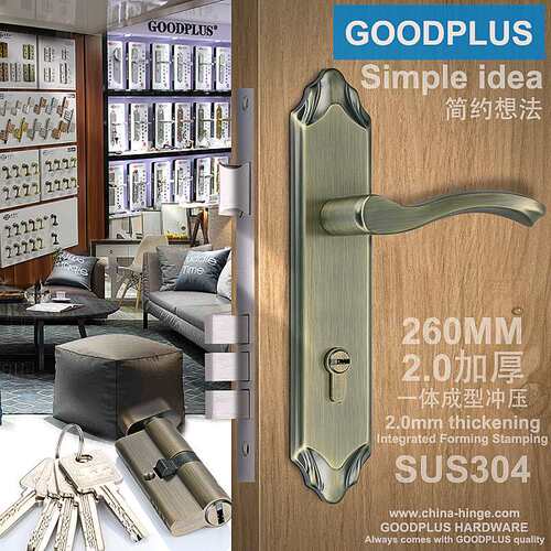 GOODPLUS固得加SUS304不锈钢执手锁，260MM长85系列房门锁青古铜