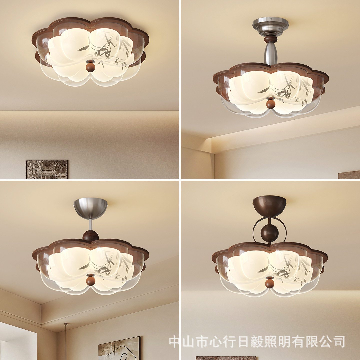 中古风卧室灯印花吸顶灯宋代美学花朵主卧灯美式复古书房实木灯具