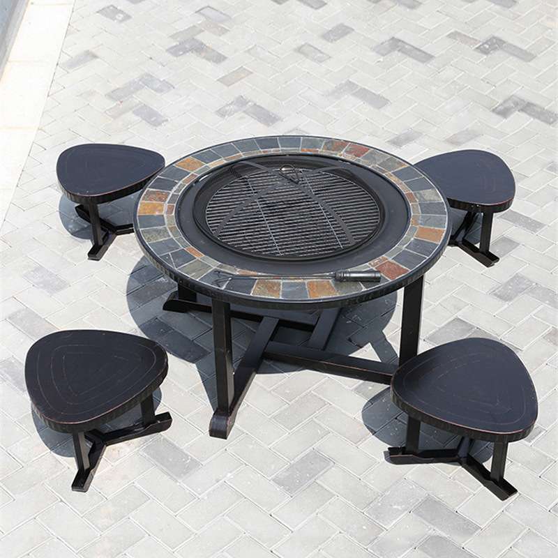 户外烧烤桌椅庭院室外烧烤桌楼顶花园BBQ瓷砖碳烤桌子户外休闲
