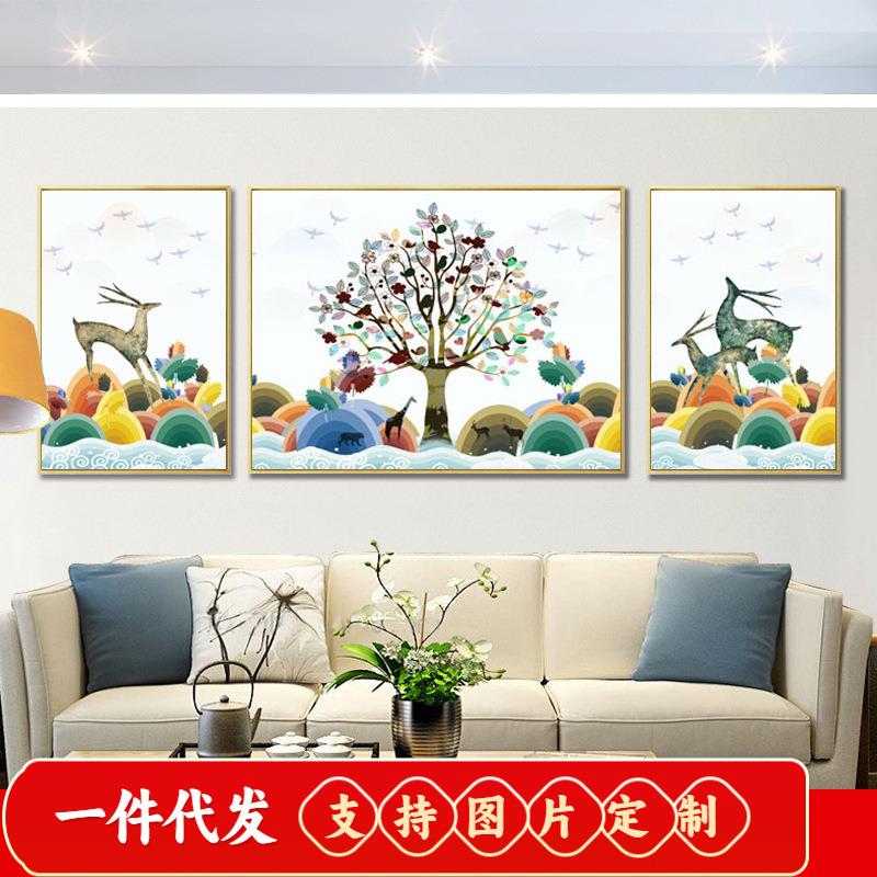 钻石画满钻客厅发财鹿点贴砖十字绣餐厅砖石秀2018新款卧室5d三联