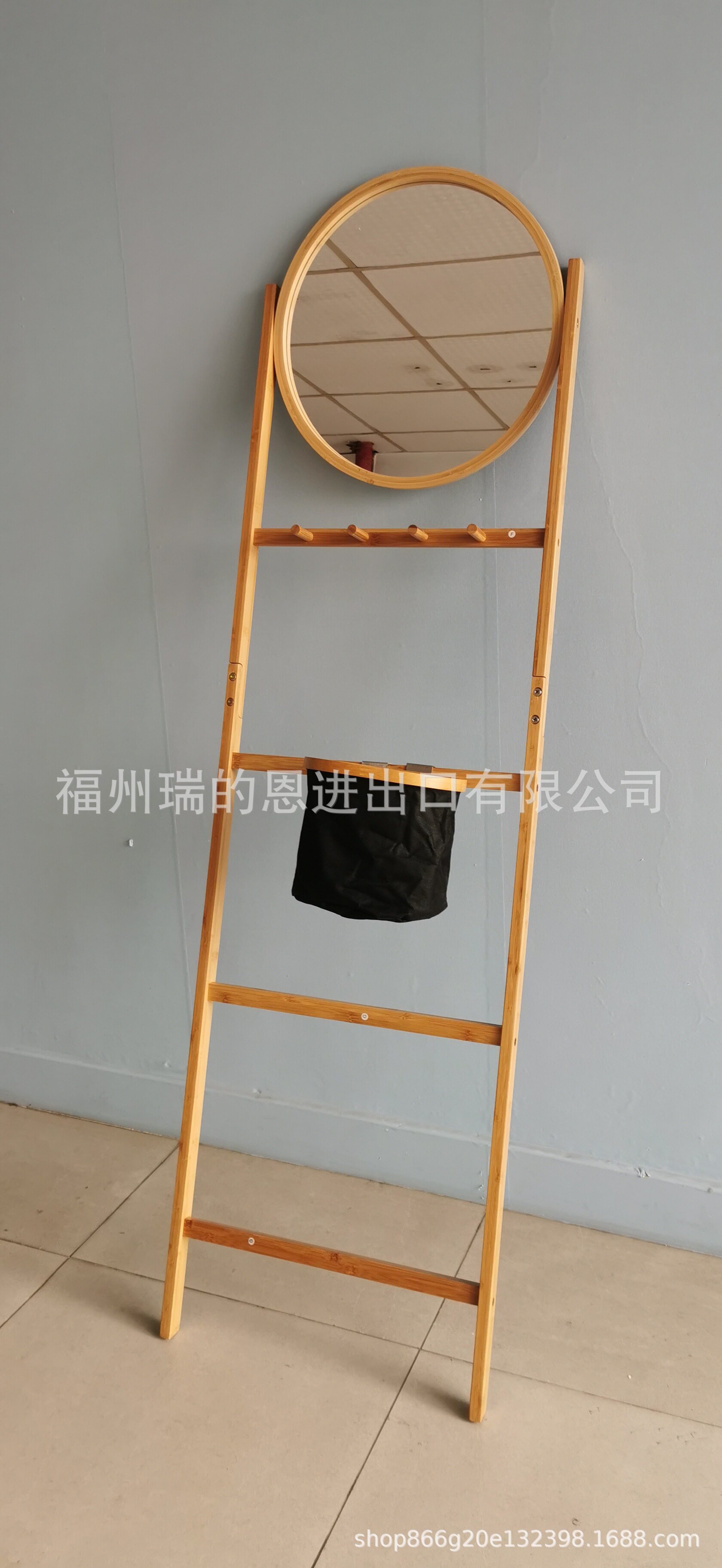 浴室洗手间卫生间阳台毛巾架靠墙置物架浴室架带圆镜